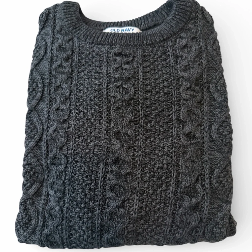 Old Navy Chunky Charcoal Grey Cable Knit Sweater Boys‎ Youth Large 10-12 NWT